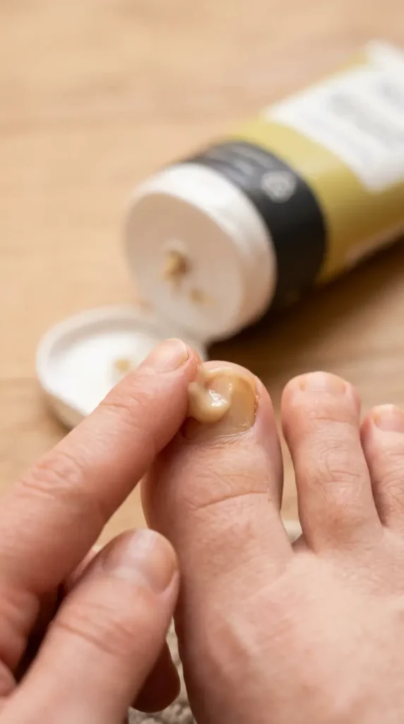 Primer lokalne uporabe kreme na glivicah na nohtih