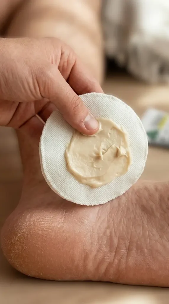 Primer lokalne uporabe z oblogo in kremo pri trnu v peti