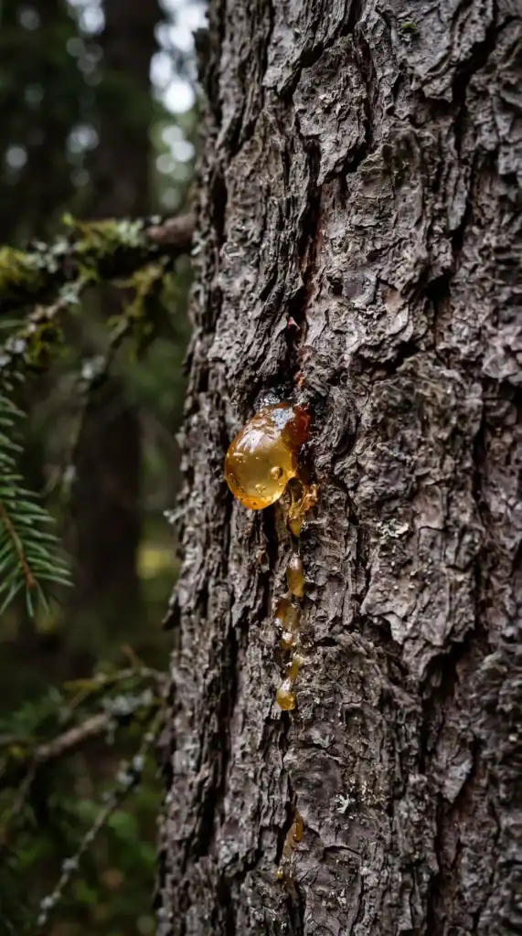 smrekova smola na drevesu po poškodbi