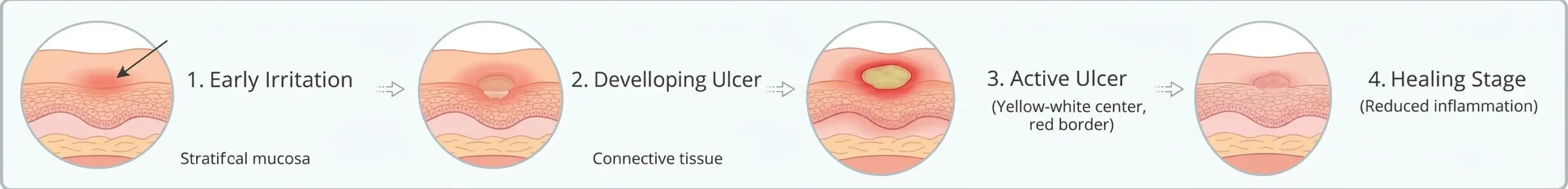 Stages of canker sore development in the mouth