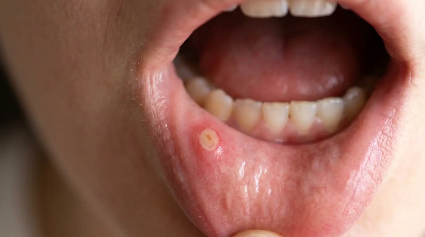 afta v ustih na notranji strani ustnice – majhna boleča razjeda na sluznici