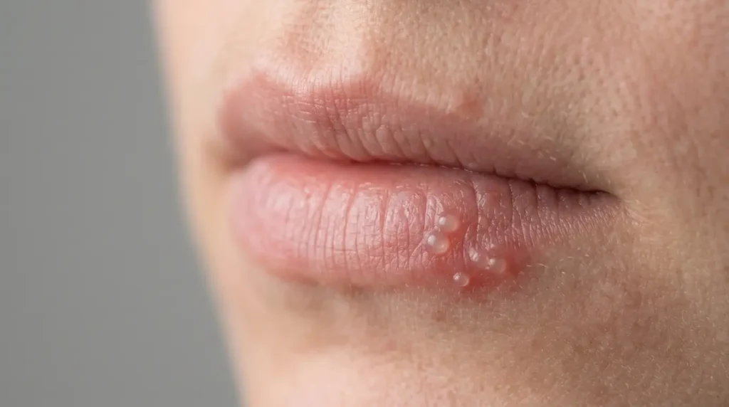 herpes na ustnici – začetni mehurčki