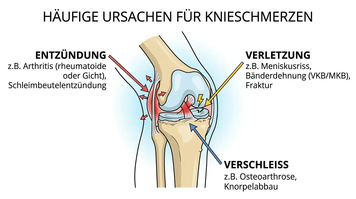 Infografik verschiedener Ursachen von Knieschmerzen