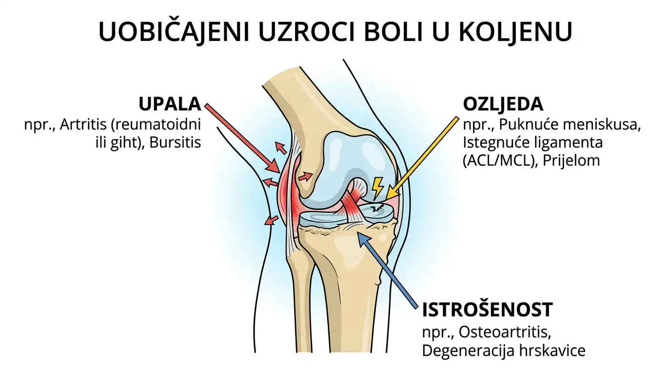 infografika različitih uzroka bolova u koljenu