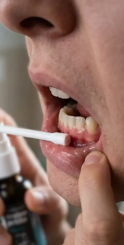 Primer lokalne uporabe pršila pri vnetju dlesni