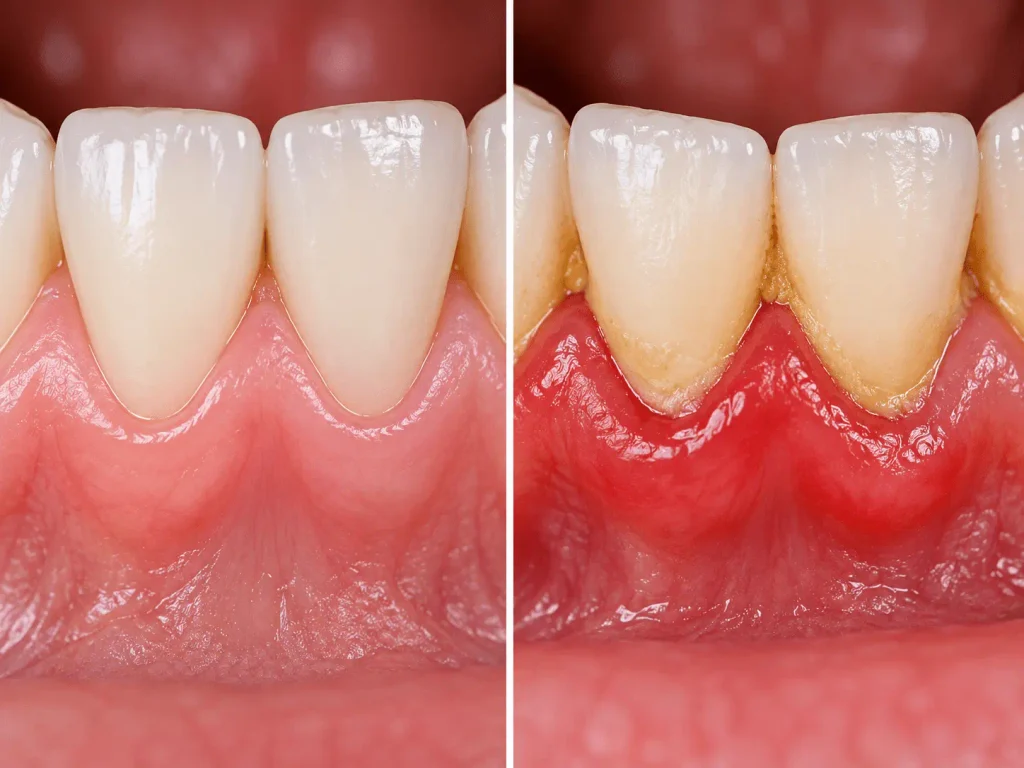 Comparison of healthy gums and gums with gingivitis