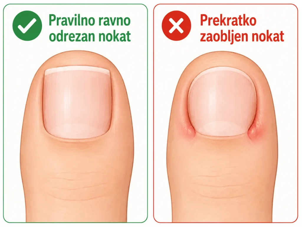 Pravilno i nepravilno rezanje nokta u prevenciji urastanja