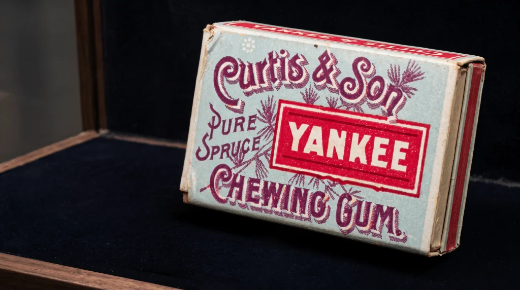 Zgodovinska embalaža Yankee chewing gum iz smrekove smole